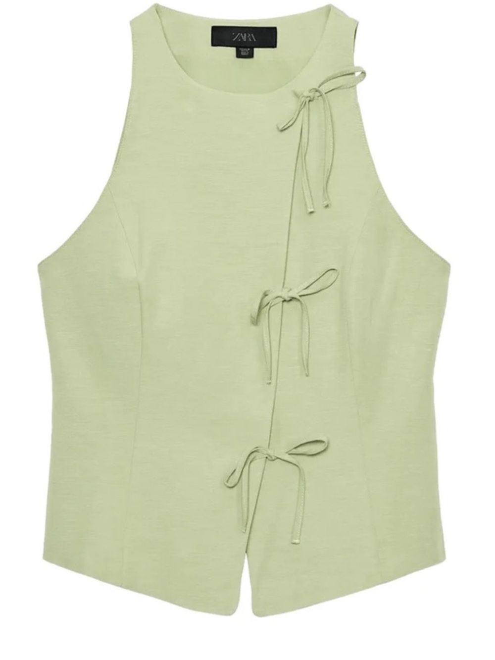 Zara Pale Lime Tie-Detail Sleeveless Tank